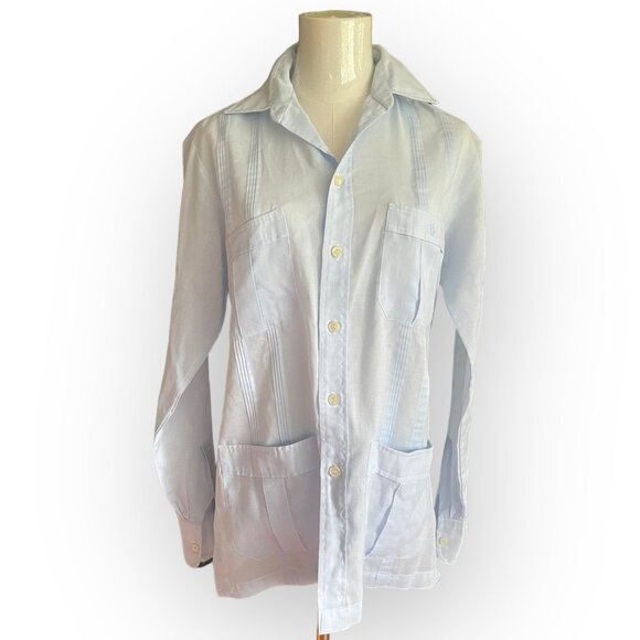 Dior Other - VTG Christian Dior Pale Blue Pleated Long Sleeve Guayabera Shirt Small